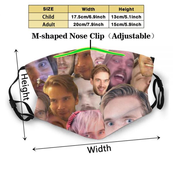 Pewdiepie Face Collage Dustproof Non Disposable Mouth Face Mask Pm2 5 Filters For Child Adult Pewdiepie - PewDiePie Merch